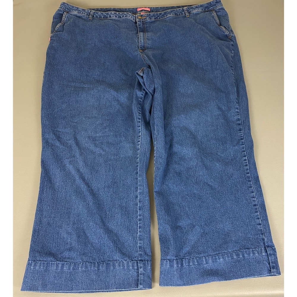 Woman Within Cropped Jeans Plus Size 38T Blue Wide Leg Modern Fit‎ Denim